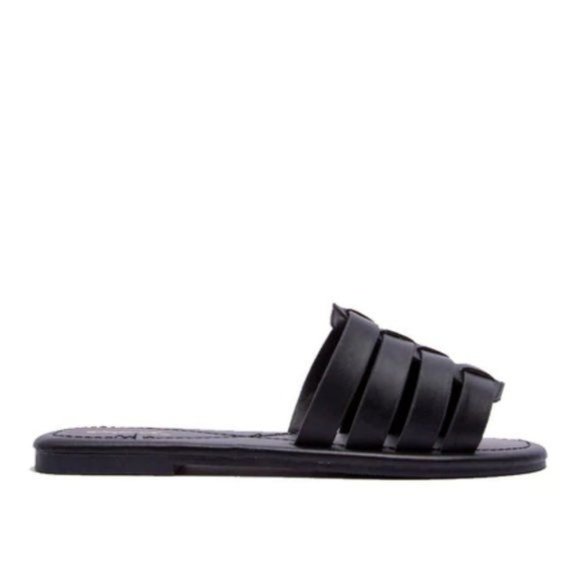 !! NEW !! Soft Vegan Leather Caged Slide Sandals in Black - Picture 7 of 8